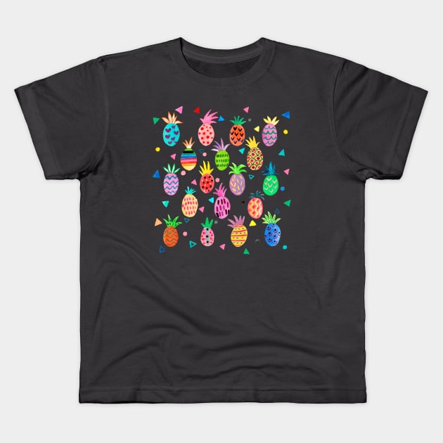 Geo Pop Pineapples Kids T-Shirt by ninoladesign